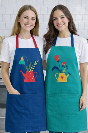 AYSHOME Ays Home Flower 2'Li Cepli Mutfak Önlüğü Seti