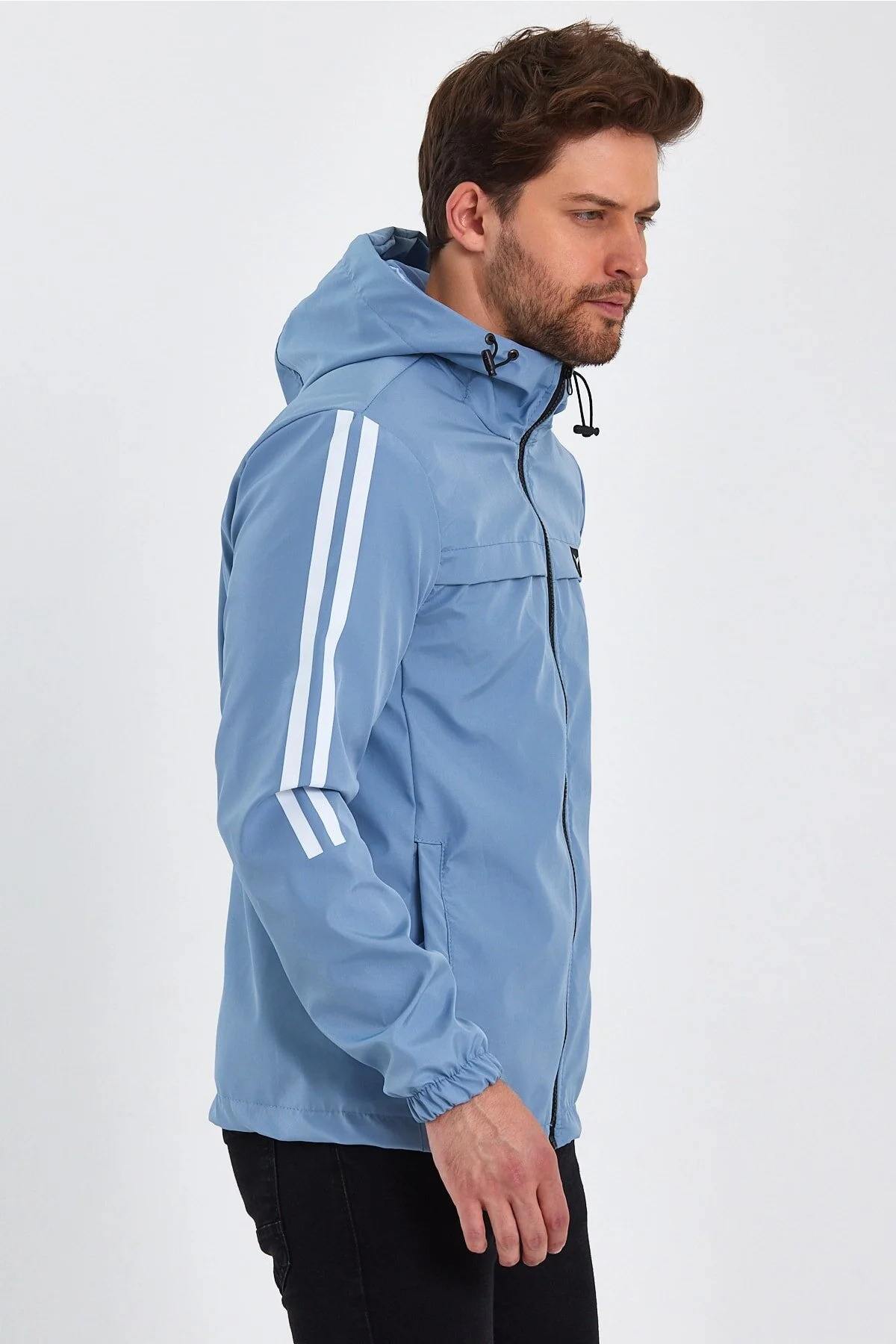 LEVEL HİGH  Erkek Mavi Suya Ve Rüzgara Dayanaklı Kapüşonlu Yağmurluk Rüzgarlık - Görsel 2