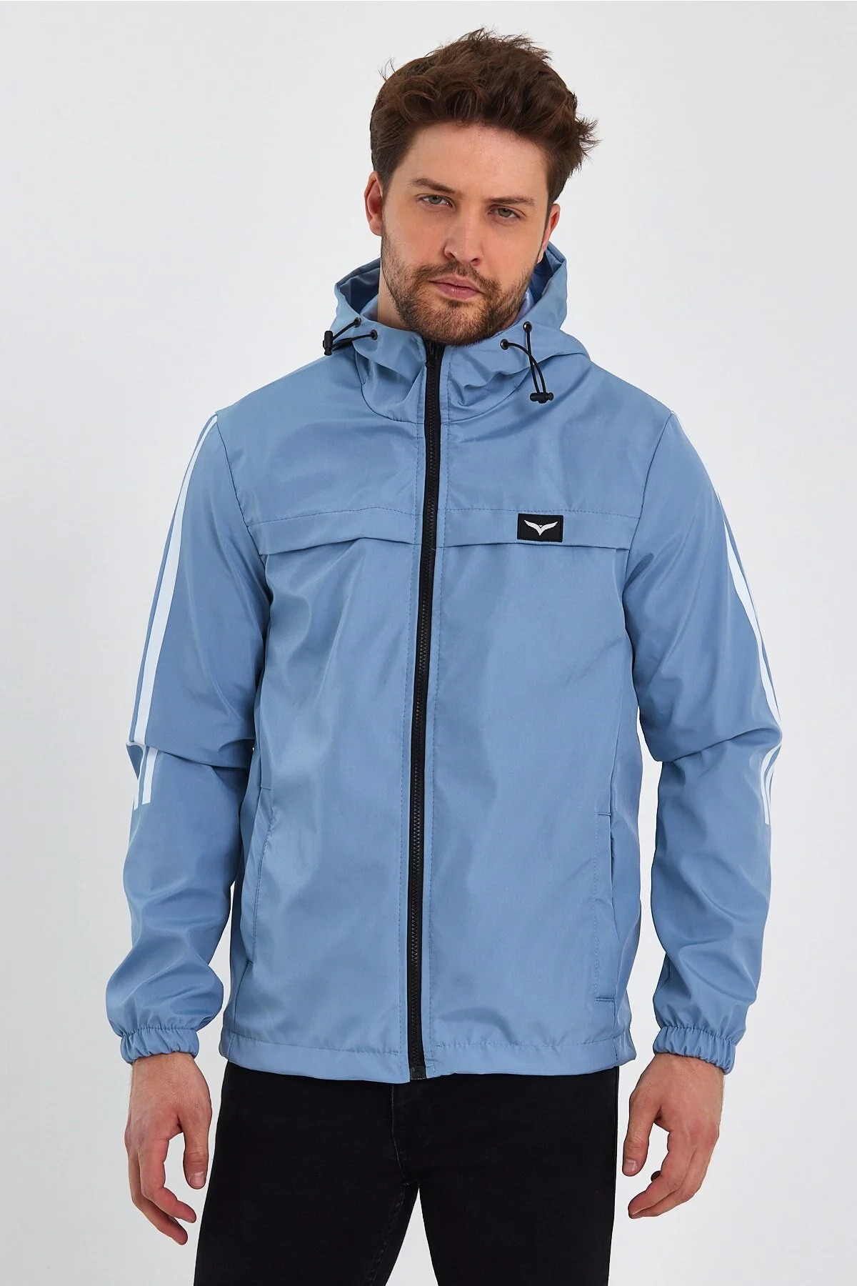 LEVEL HİGH  Erkek Mavi Suya Ve Rüzgara Dayanaklı Kapüşonlu Yağmurluk Rüzgarlık