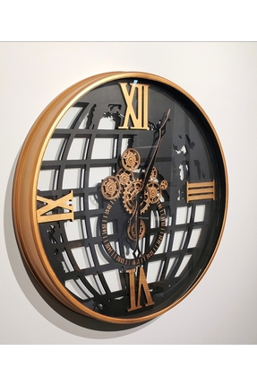 KOLAYEV Özel Tasarım 80x80 cm Metal Çarklı Duvar Saati – Gold Siyah Büyük Sal...