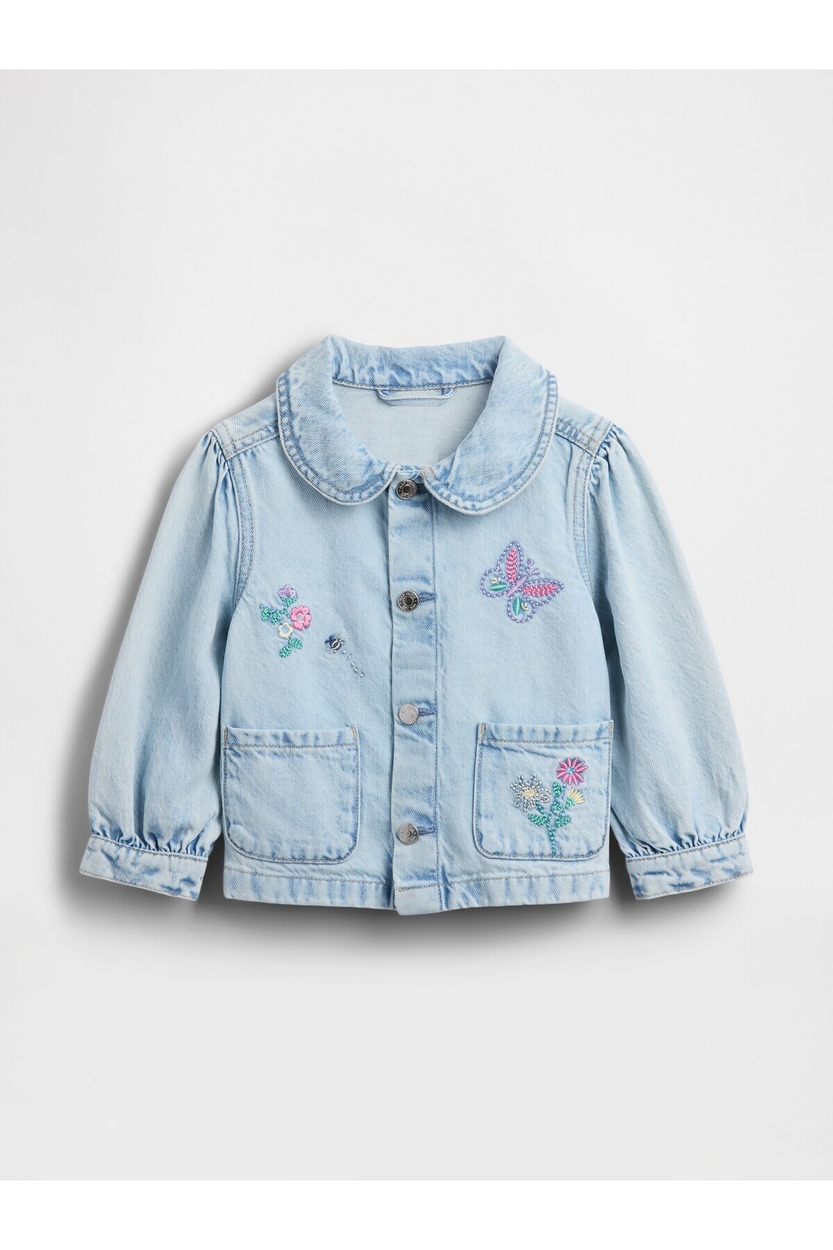 GAP Kız Bebek Açık Mavi Denim İşlemeli Chore Ceket fotoğrafı 4 (önizleme)