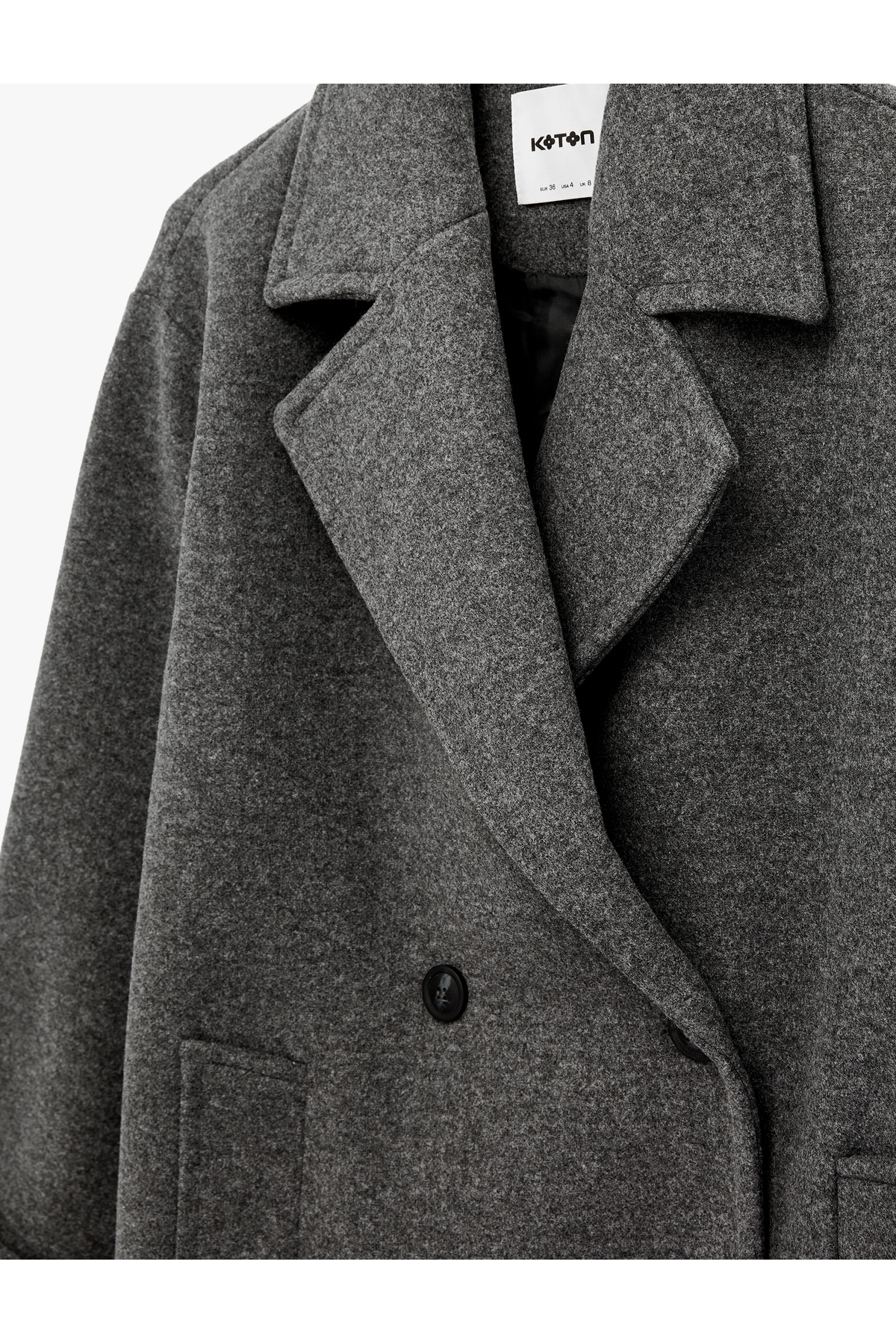 Koton  Uzun Kaşe Kaban Kruvaze Uzun Kollu Düğmeli Cepli - Görsel 5