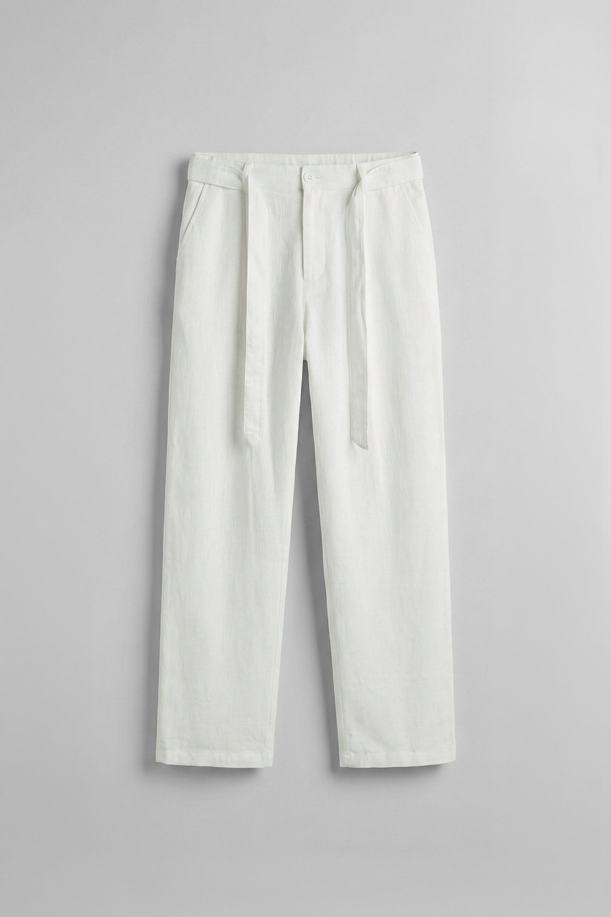 ablukaonline Men's Baggy Belted Elastic Waist Cotton Trousers White