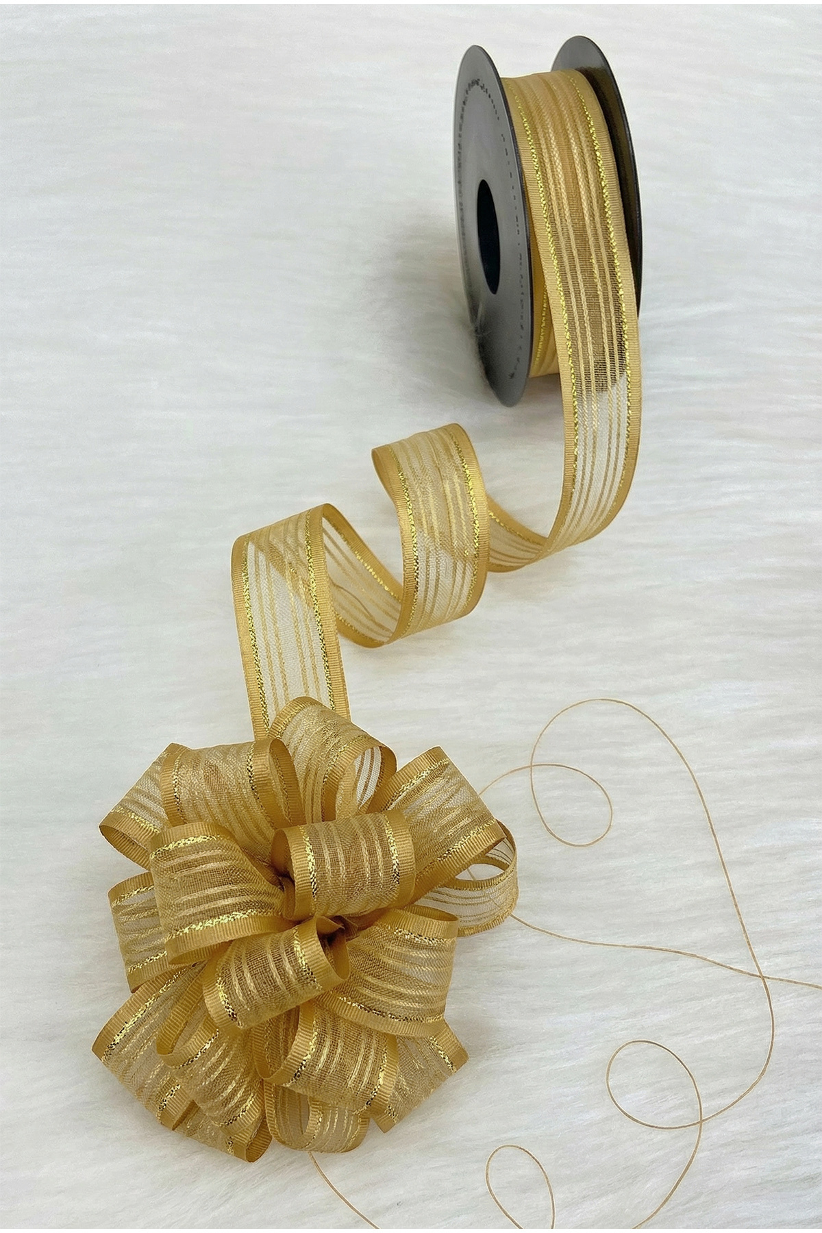 Drawable Chiffon Ribbon Gold Sim 2.5cm 20mt, Bride, Bundle, Dowry, Engagement, Gift, Decoration