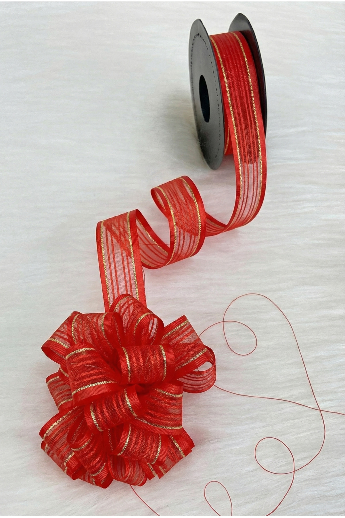 Drawable Chiffon Ribbon Red Gold Sim 2.5cm 20mt, Bride, Bundle, Dowry, Engagement, Gift, Decoration