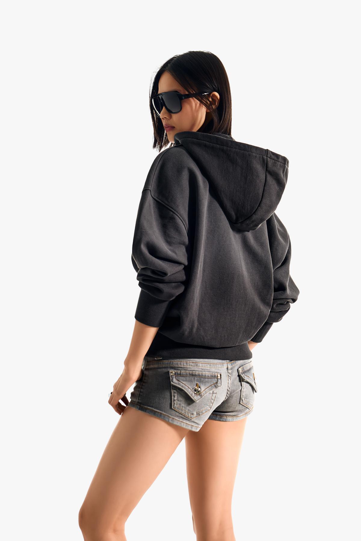Bershka  Oversize kapüşonlu fermuarlı sweatshirt - Görsel 2