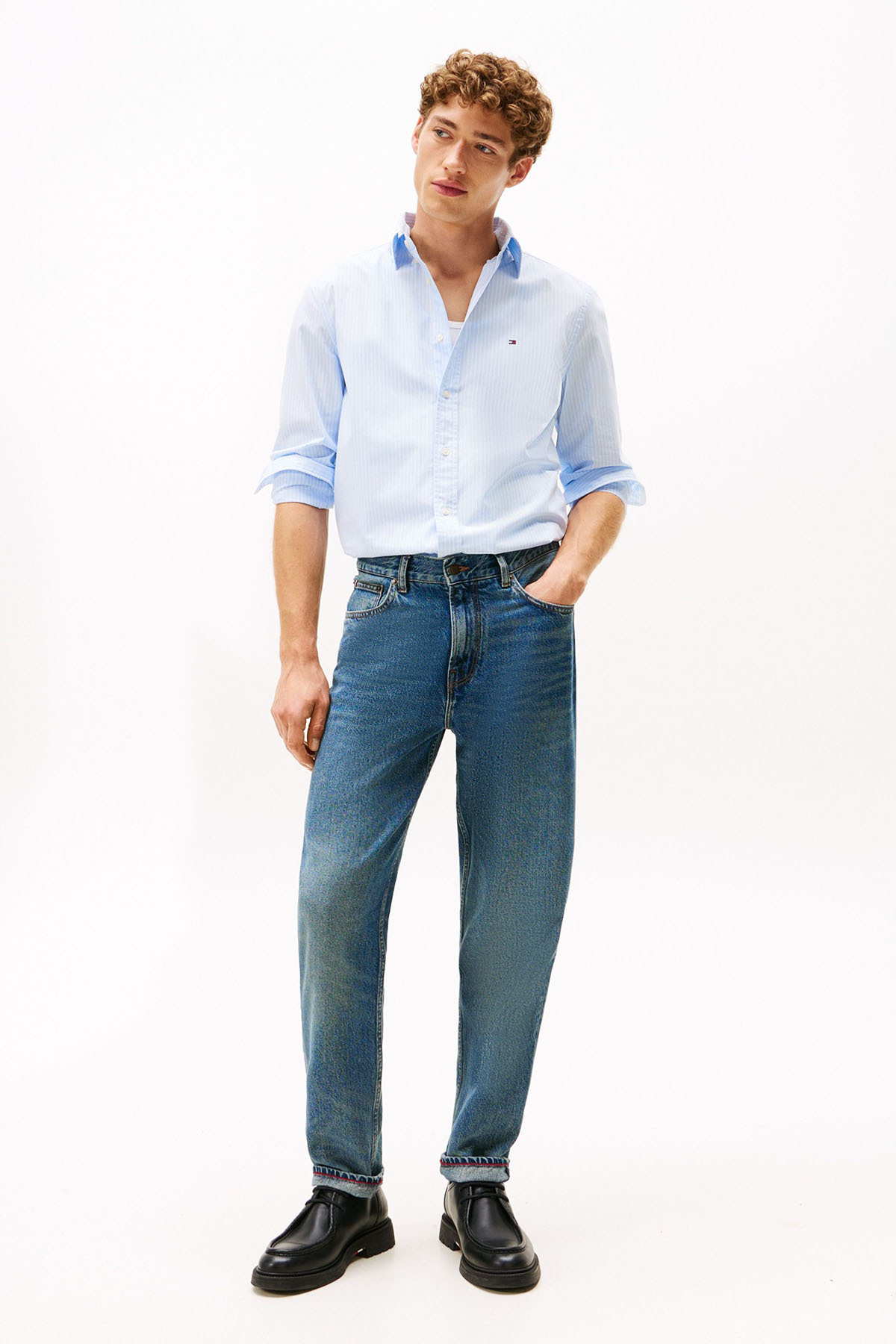 Tommy Hilfiger  Erkek TH Flex Regular Fit Poplin Gömlek - Açık Mavi - Görsel 2