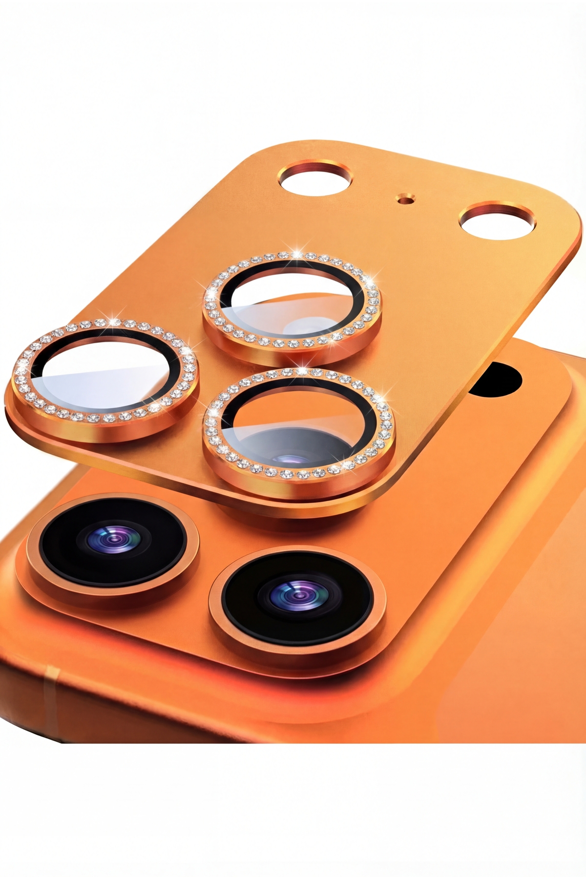 iPhone 17 Pro Max Premium AR+ AF+ Full Protection Stone Orange Camera Lens Protector with Smooth Frame