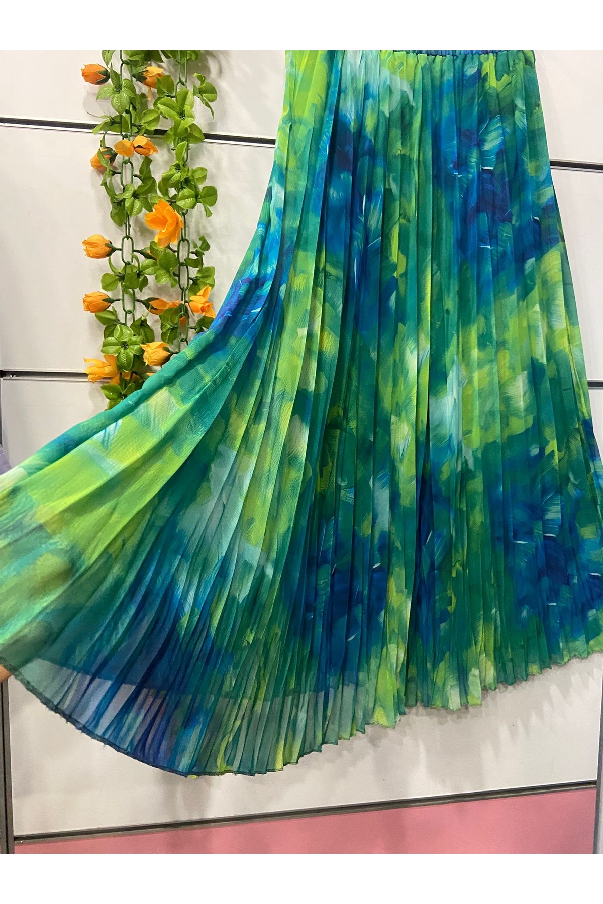 edu collection  Desenli şifon ÇAN etek astarlı - Görsel 2