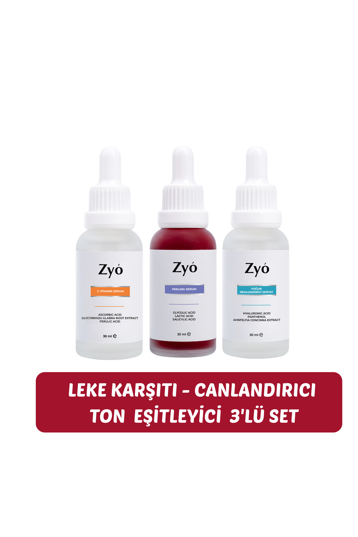 Zyo Cilt Tonu Eşitleyici 3'lü Cilt Bakım Seti Canlandırıcı ve Aydınlatıcı Leke Karşıtı Bakım Rutini — zyo333