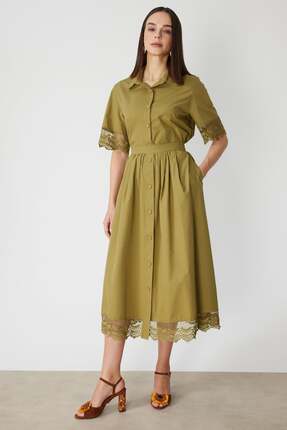 ON Dantel Detaylı Süs Düğmeli Maxi Etek