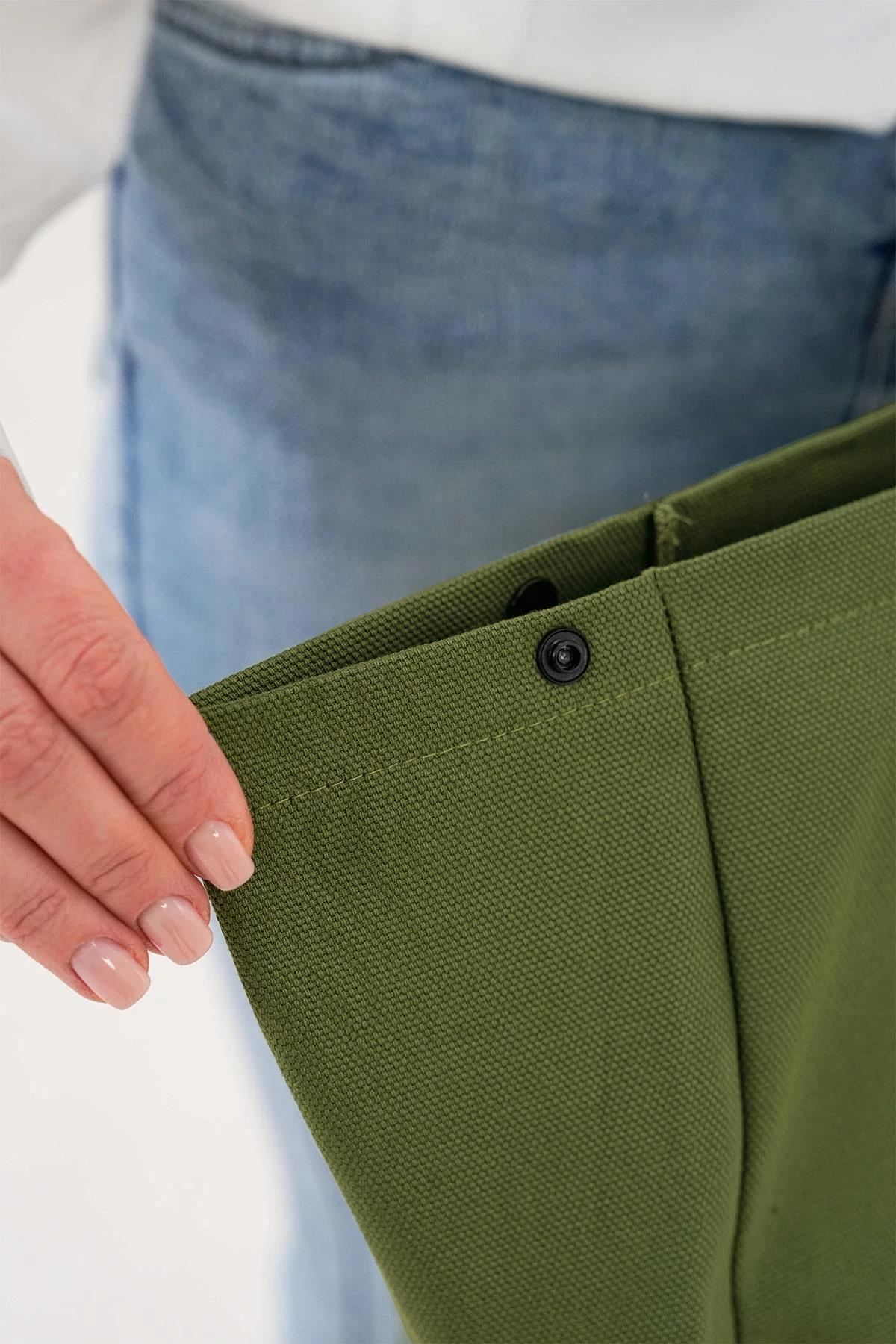 Bagg  3 Çıtlı Yağ Yeşili Büyük Boy Kanvas Çanta - Görsel 2