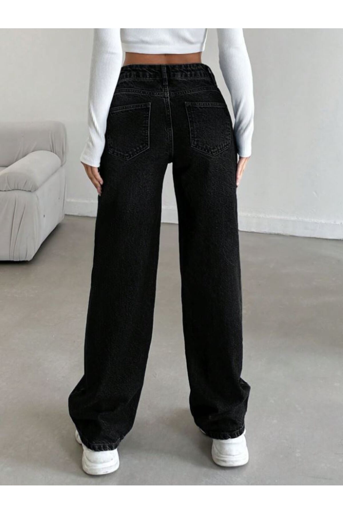 Noxter  Kadın Düşük Bel Geniş Paça Wide Leg Jean Pantolon - Görsel 3