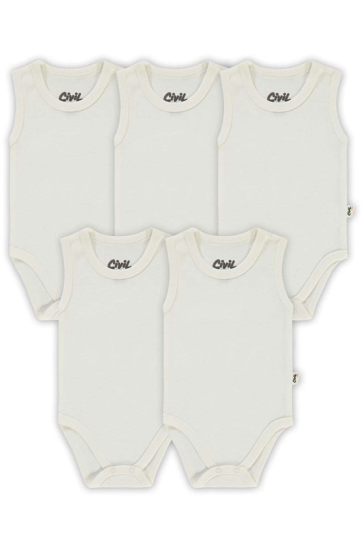 Civil Baby 5 li Düz Basic Sıfır Kol Çıtçıtlı Badi - Beyaz fotoğrafı 4 (önizleme)