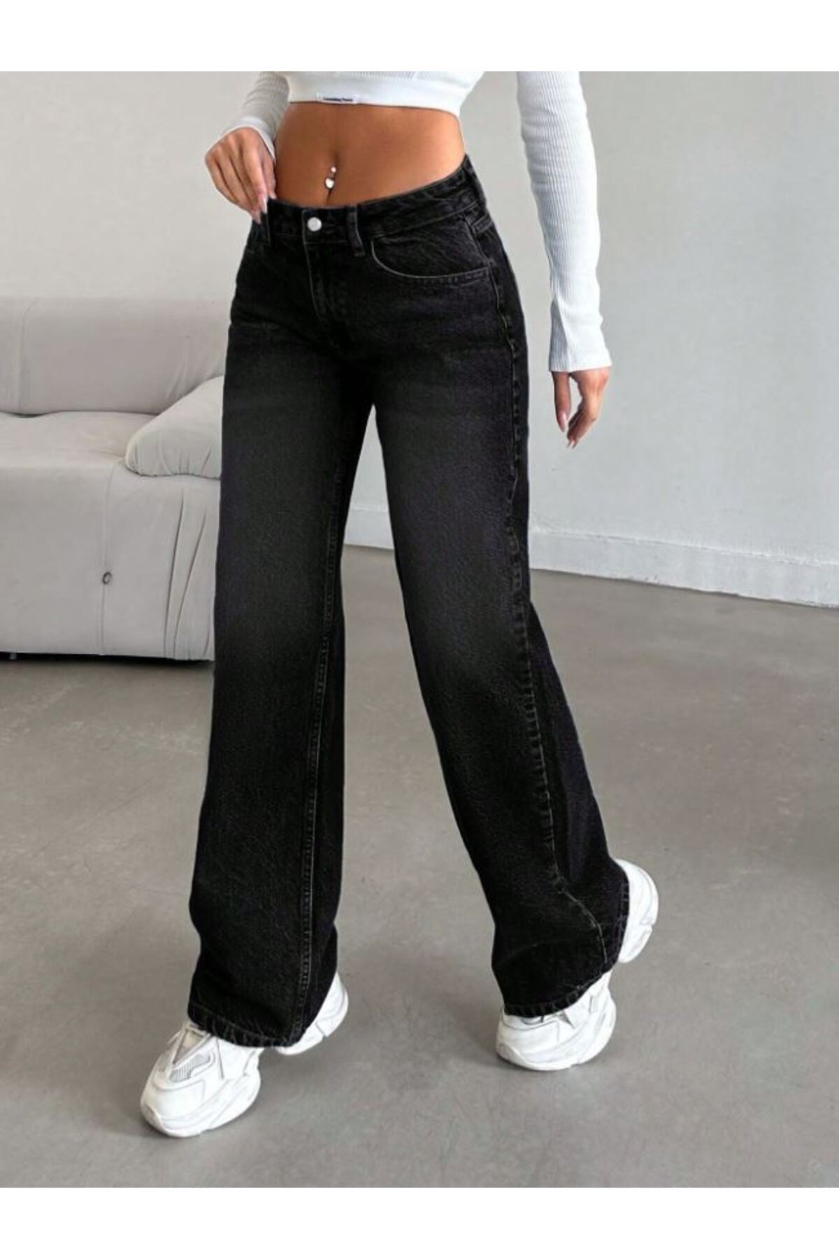 Noxter  Kadın Düşük Bel Geniş Paça Wide Leg Jean Pantolon - Görsel 5