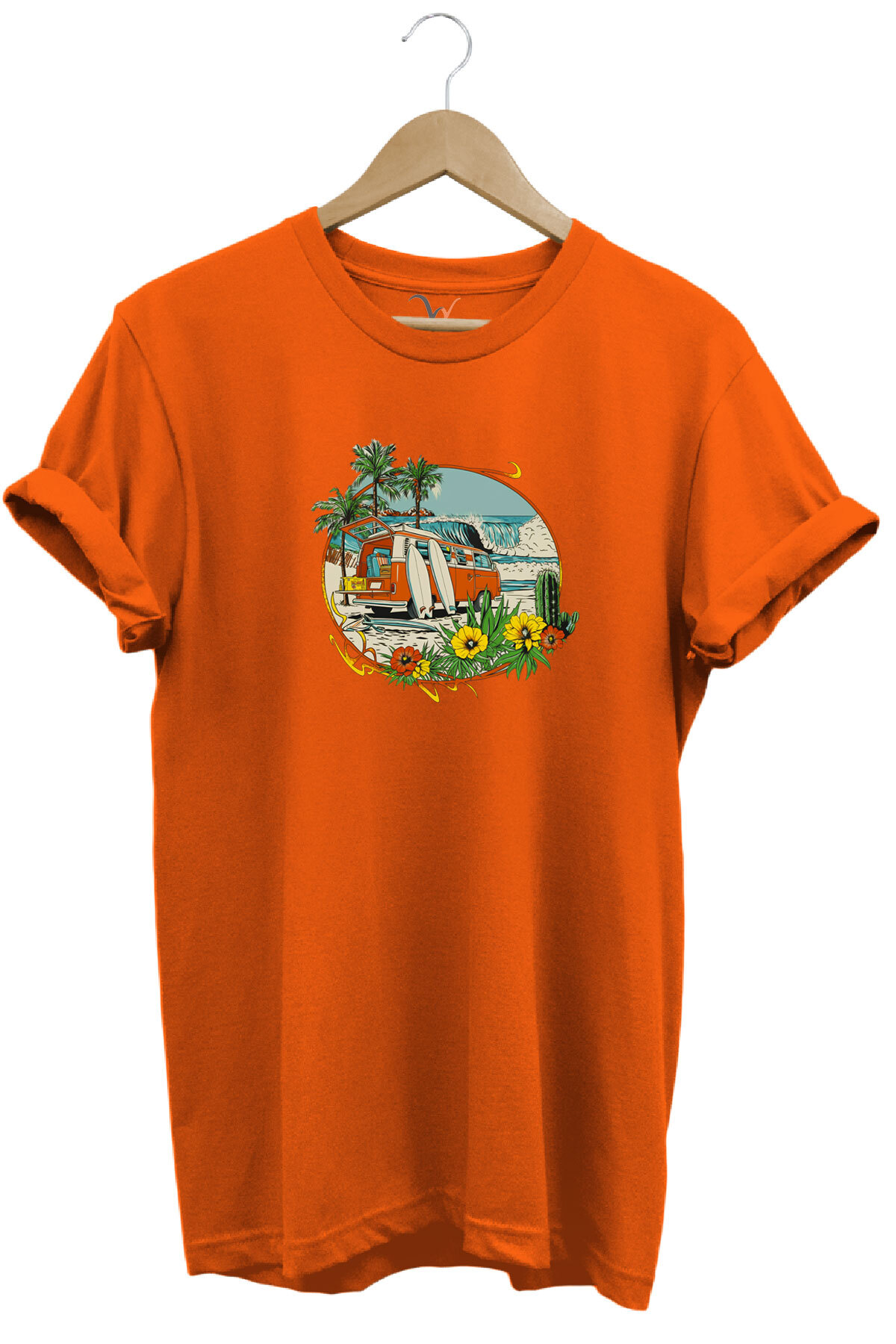 Outdoor Camping Caravan Surf Printed 100% Cotton Basic Regular Fit Crew Neck T-shirt