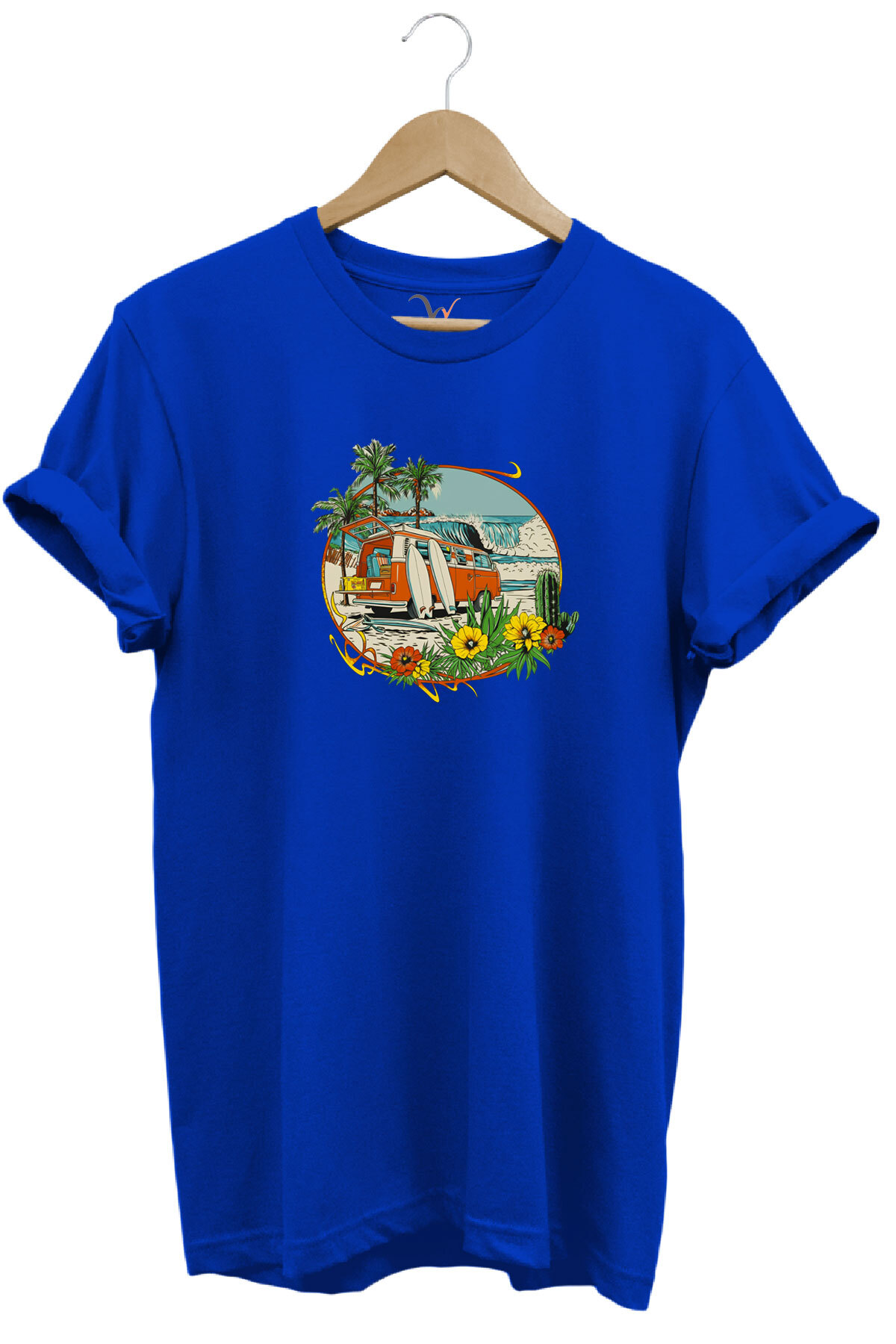 Outdoor Camping Caravan Surf Printed 100% Cotton Basic Regular Fit Crew Neck T-shirt