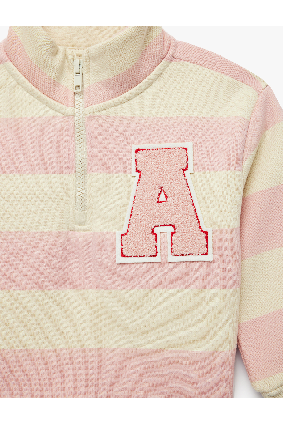 Koton Nakış Detaylı Yarım Fermuarlı Uzun Kollu Çizgili Polo Yaka Sweatshirt fotoğrafı 3 (önizleme)