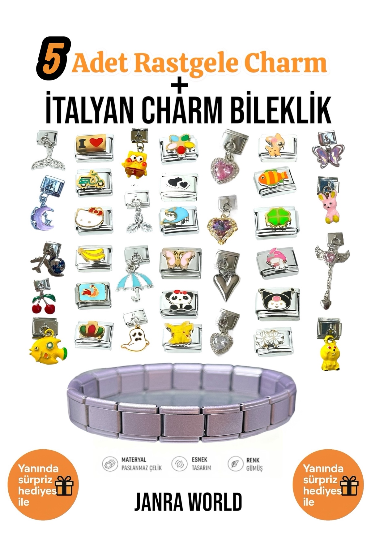 5Pcs Random Charm + Italian Charm Bracelet Set | With Surprise Gift
