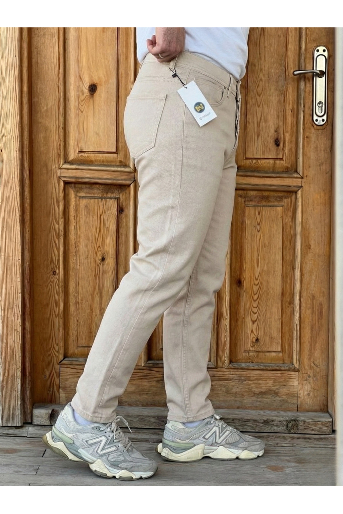 Erkek Slim Fit Likralı Kemerli Pantolon — کرم WP-SFLK1 — تصویر 4 از 6