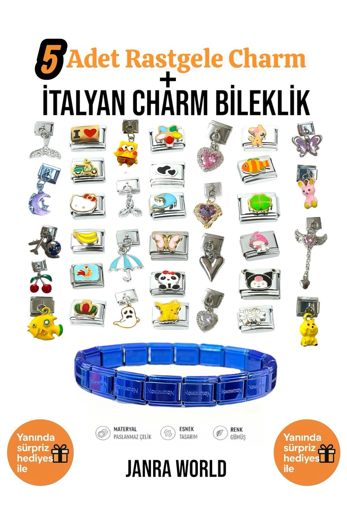 5Pcs Random Charm + Italian Charm Bracelet Set | With Surprise Gift