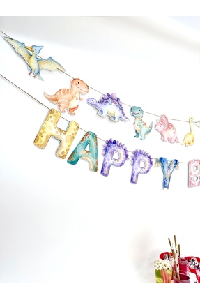 Flu Party Dinazor Banner – Dinozor Figürlü Duvar Süsü & Doğum Günü Parti Dekoru