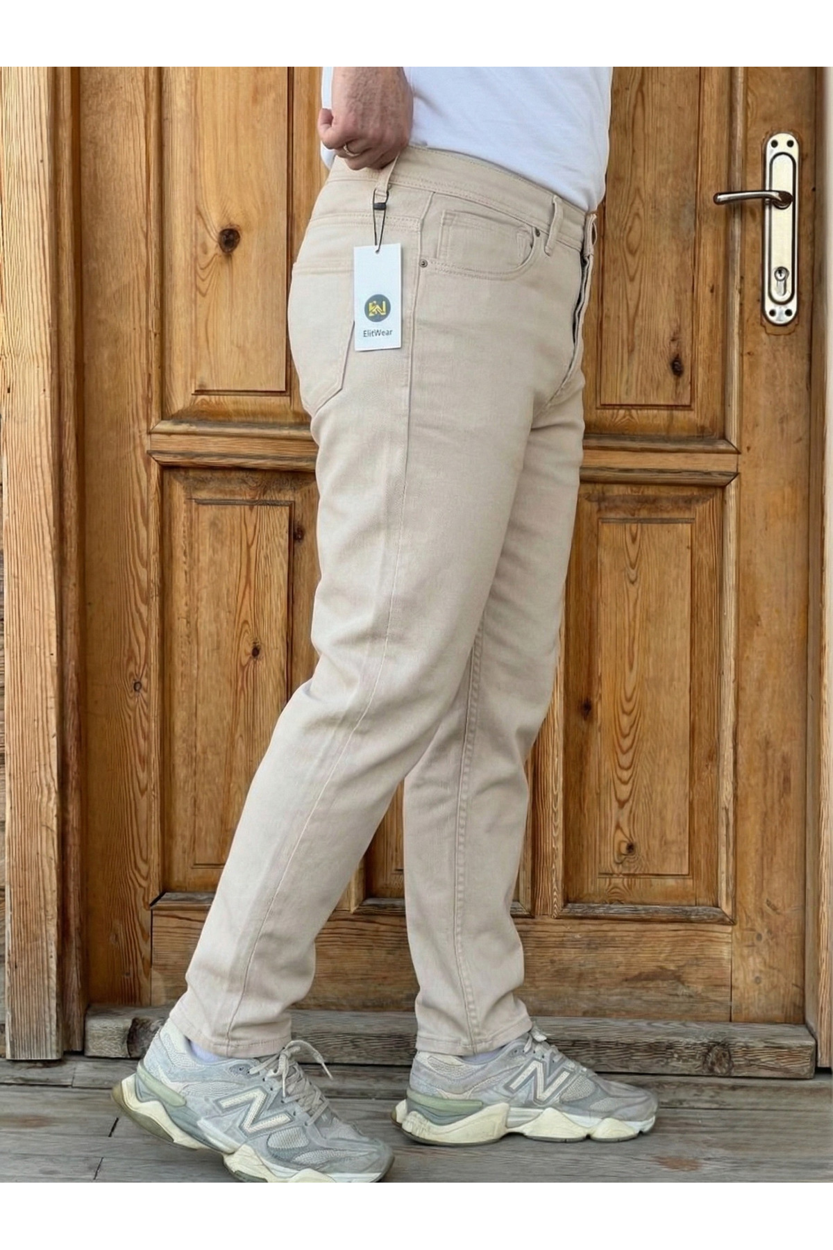 Erkek Slim Fit Likralı Kemerli Pantolon — کرم WP-SFLK1 — تصویر 5 از 6