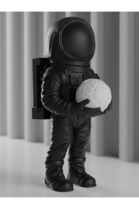 Sizseyy Elinde Ay Olan Astronot Heykel Biblo Dekoratif Obje