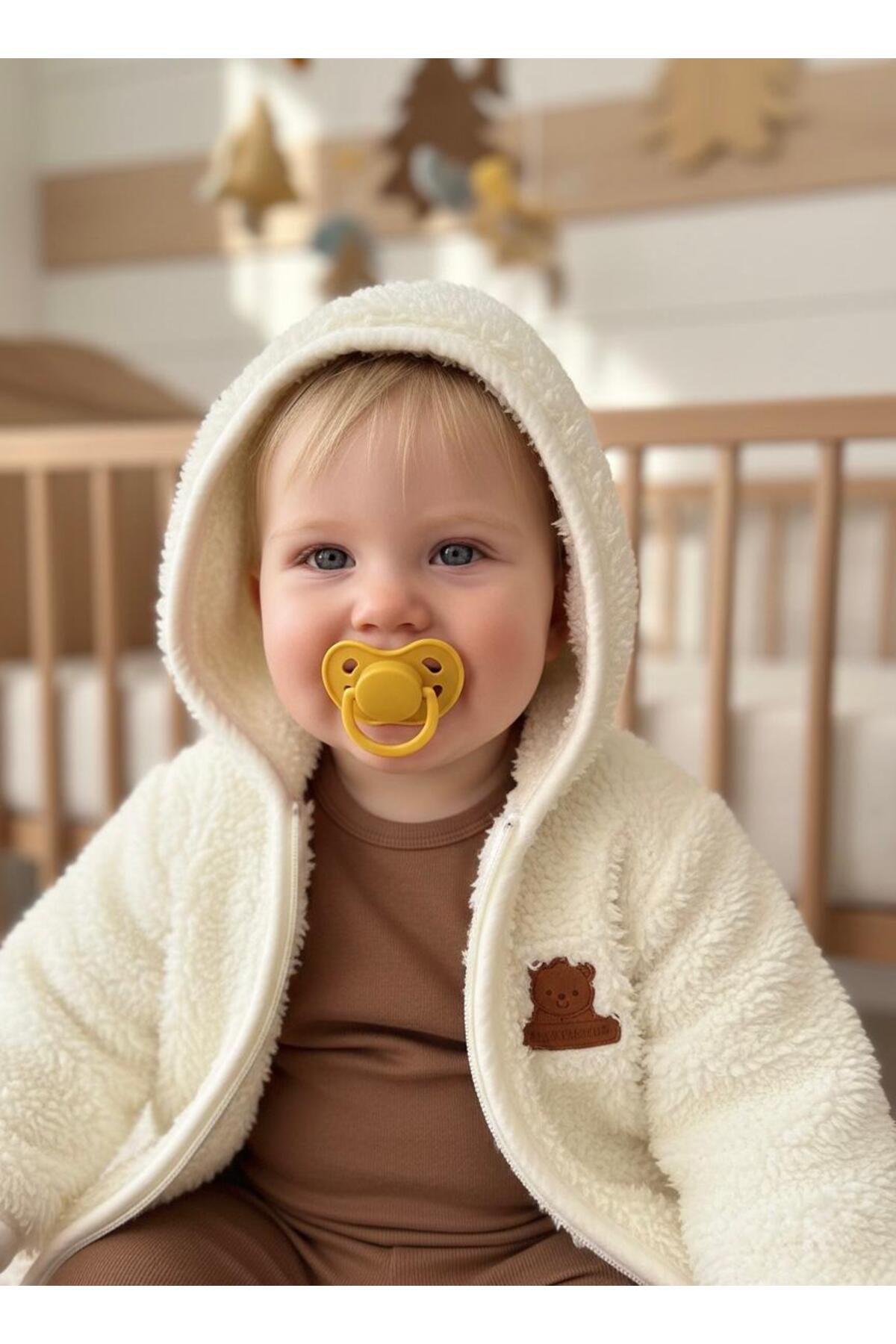Lumos Trade Bebek Welsoft Peluş Kapüşonlu Hırka Krem Bej – Fermuarlı Yumuşak Kışlık Bebek Ceket 6-24 Ay fotoğrafı 6 (önizleme)