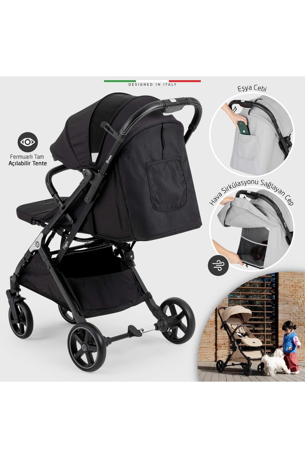 Elele Flight 2 Kabin Tipi Bebek Arabası Siyah fotoğrafı 5 (önizleme)