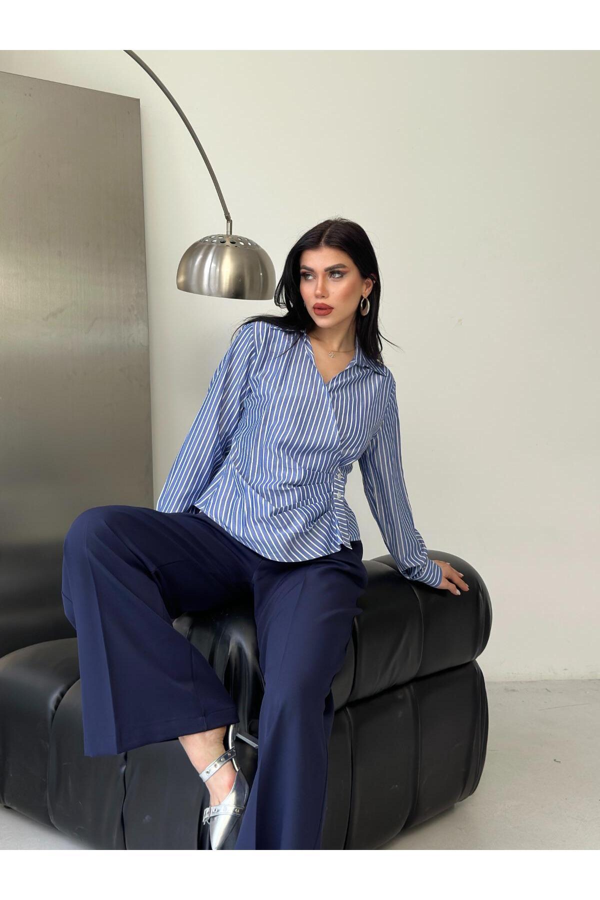 Captival  Kadın Çizgili Yandan Bağlamalı Gömlek - Görsel 7