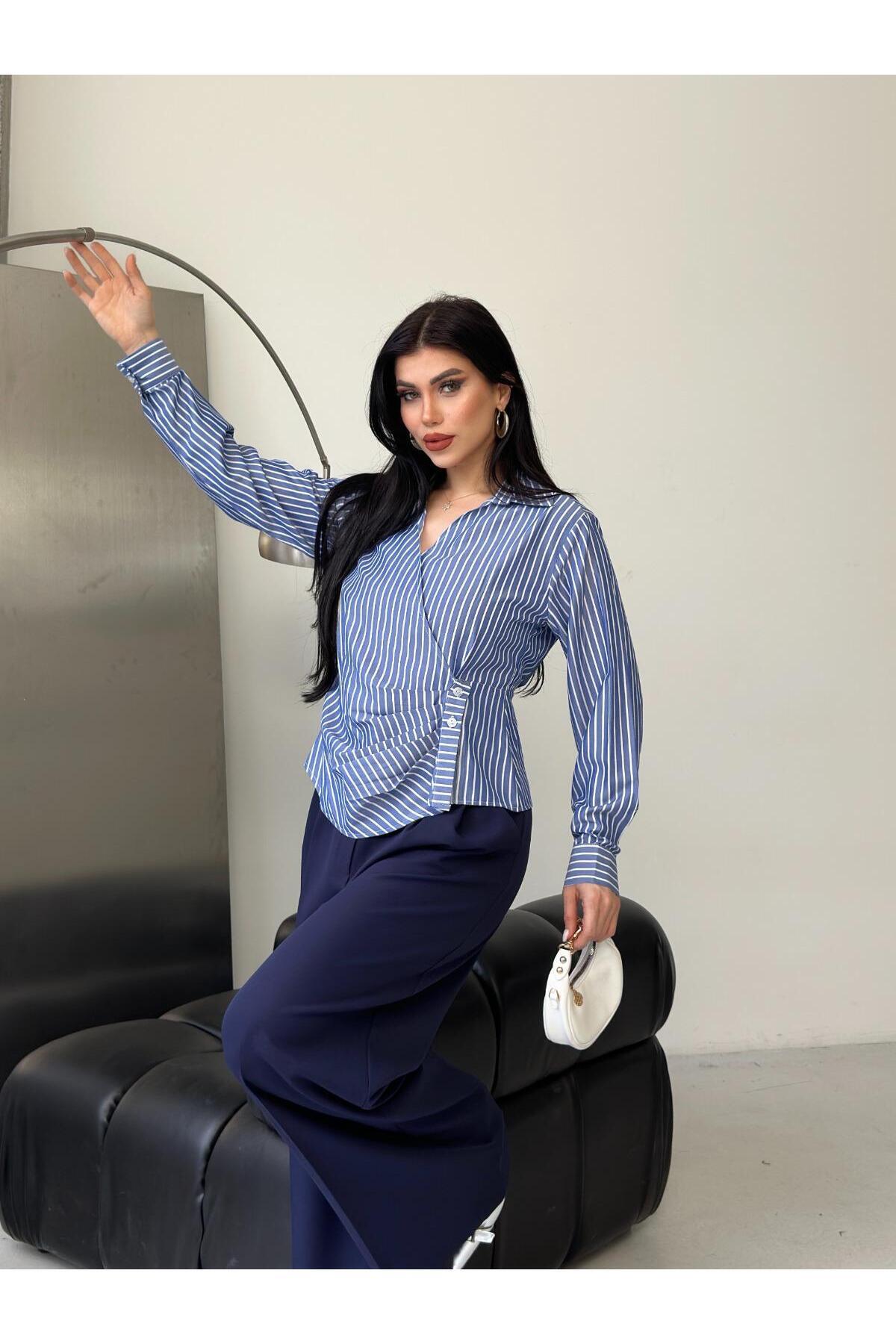 Captival  Kadın Çizgili Yandan Bağlamalı Gömlek