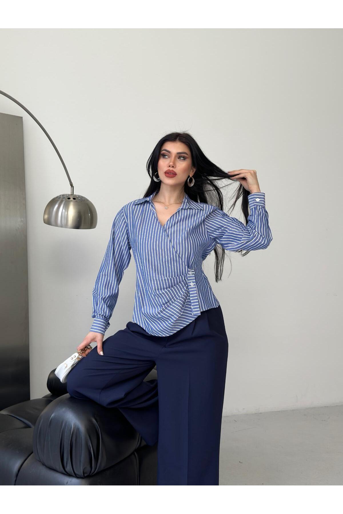 Captival  Kadın Çizgili Yandan Bağlamalı Gömlek - Görsel 5