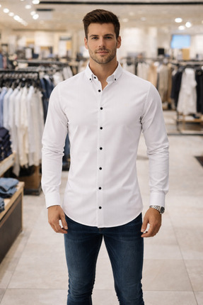 QS DENİM Erkek Slim Fit Likralı Gömlek