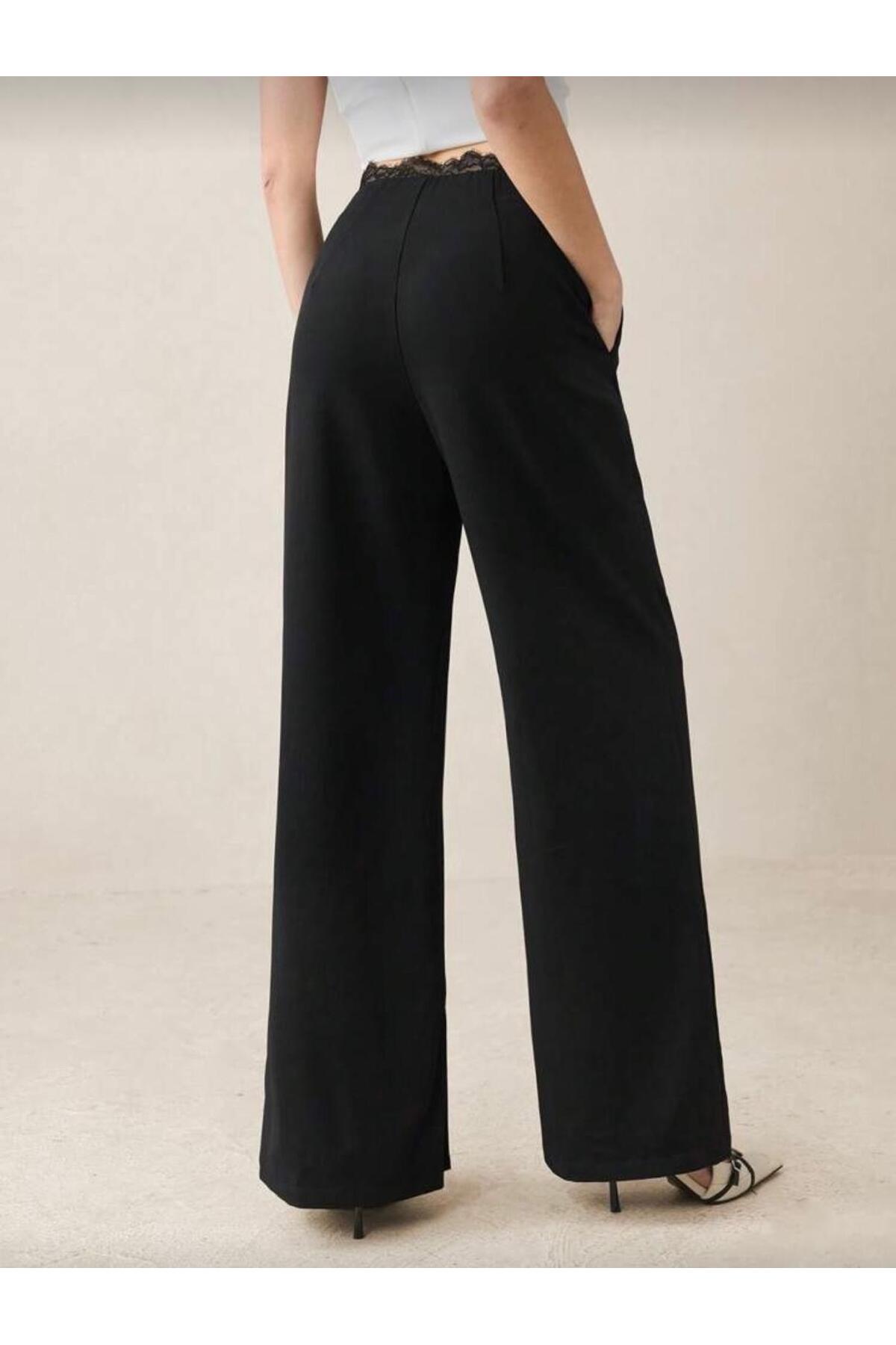 nathia outdoors  Yüksek Bel Dantel Detaylı Palazzo Kadın Pantolon - Görsel 5