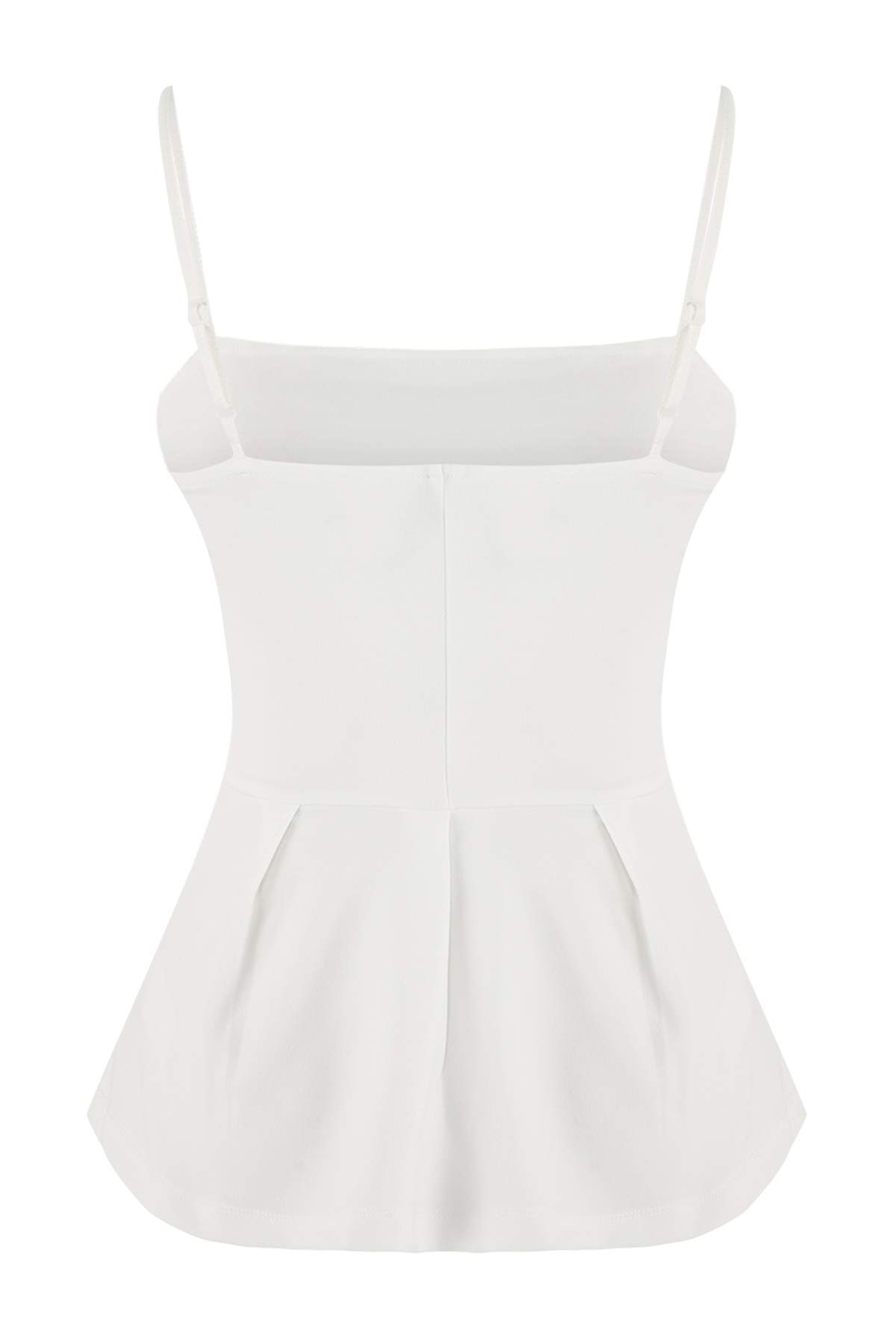 Trendyolmilla  Ekru Peplum Kare Yaka İnce Askılı Kolsuz Scuba Krep Örme Bluz TWOSS26BZ00024 - Görsel 6