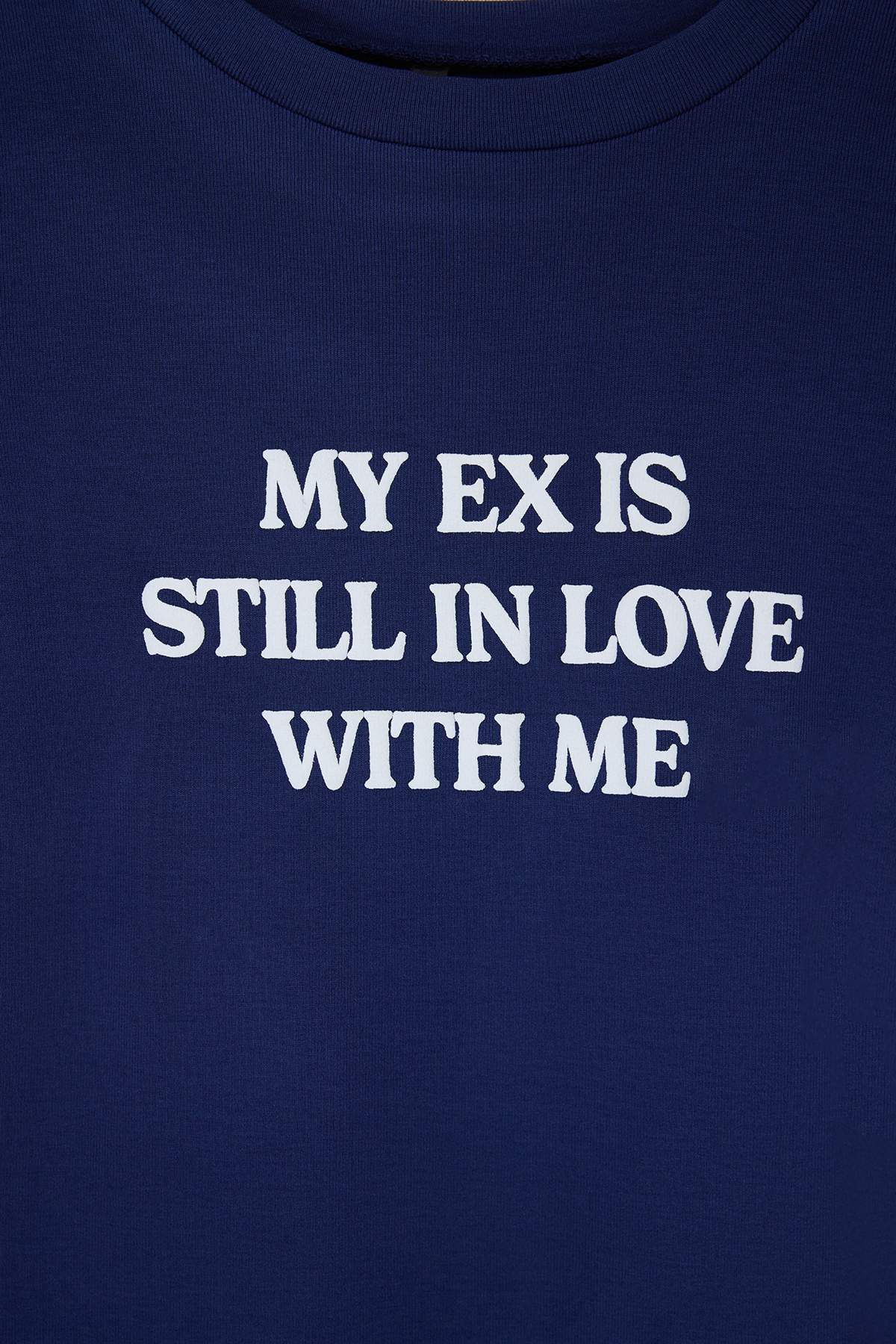 Trendyolmilla  Lacivert Slogan Fitted/Vücuda Oturan Pamuk Ribana Örme T-Shirt TWOSS26TS00071 - Görsel 7