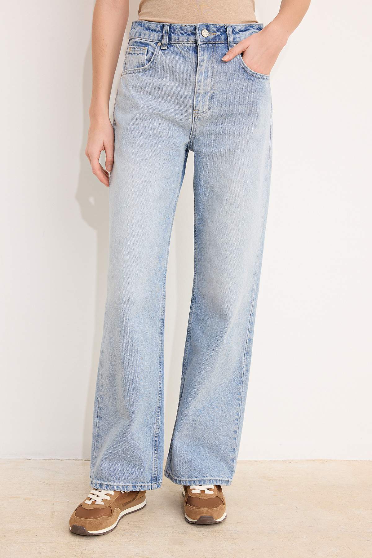 Trendyolmilla  Mavi Yüksek Bel %100 Pamuk Wide Leg Geniş Paça Jeans TWOSS26JE00256 - Görsel 3