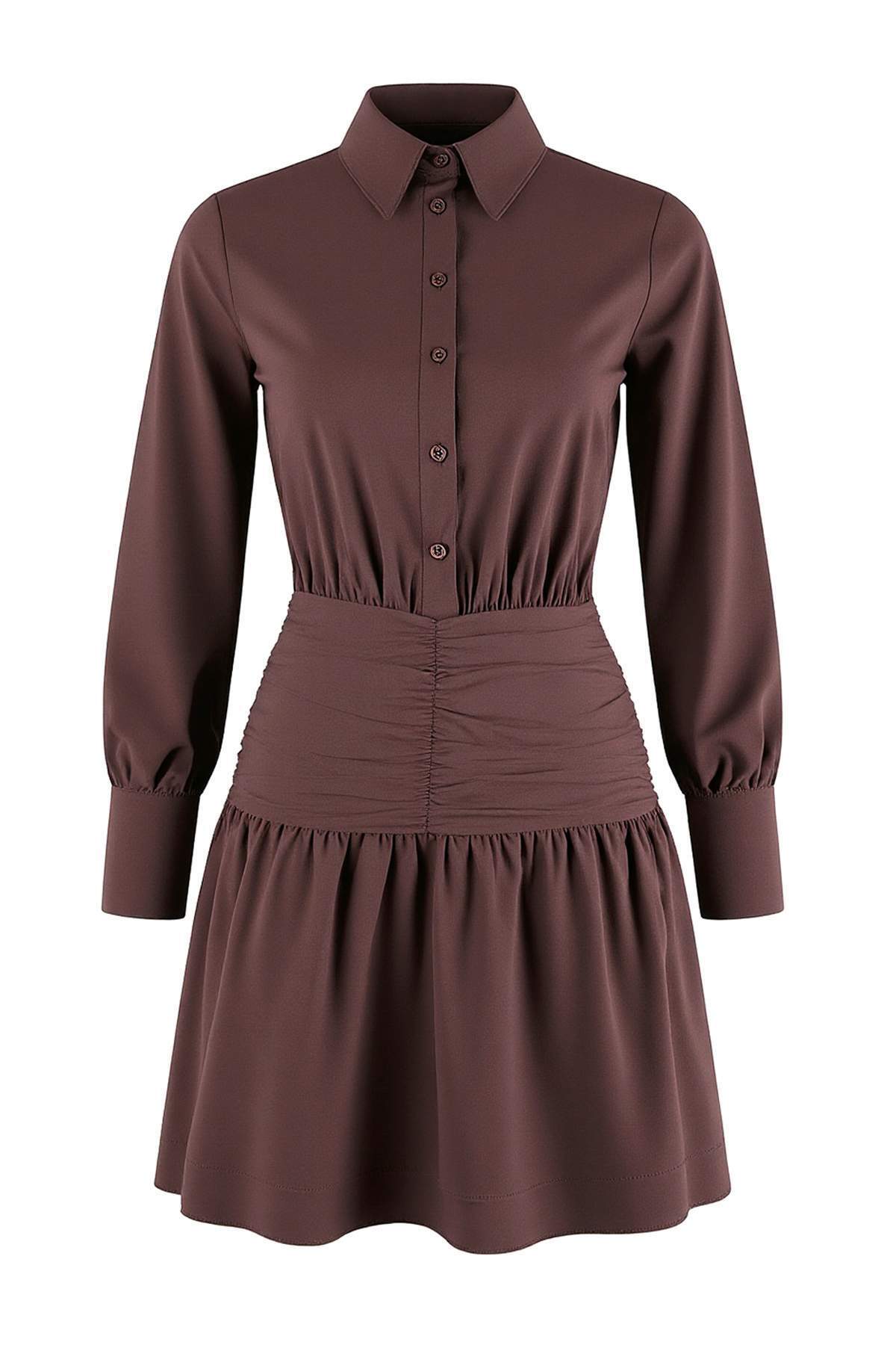 Trendyolmilla Koyu Kahverengi Bel Detaylı Mini Poplin Dokuma Elbise TWOSS26EL00118