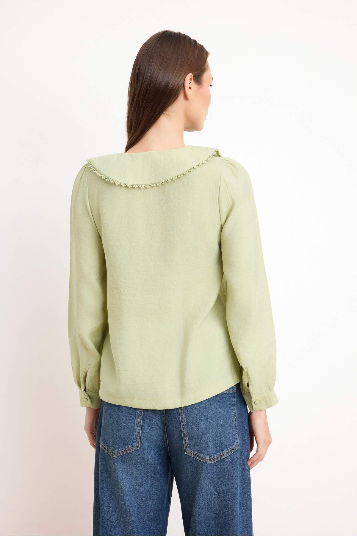 Trendyolmilla  Mint Dantel Detaylı Bebe Yaka Regular Normal Kalıp Dokuma Gömlek TWOSS21GO0035 - Görsel 4