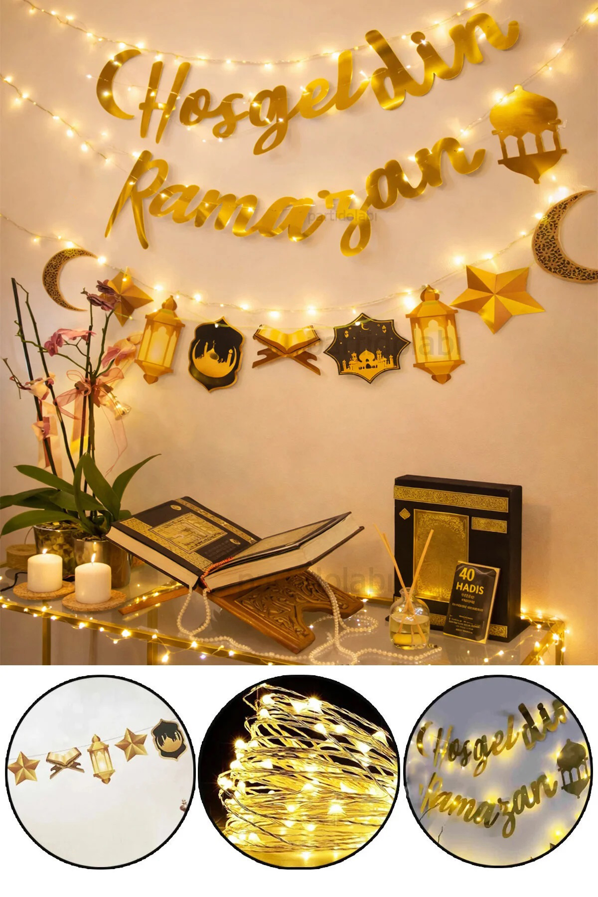 Parti dolabı Ledli Hoşgeldin Ramazan Banner Yazı, Dekoratif Uzar Süs Ay Yıldı...