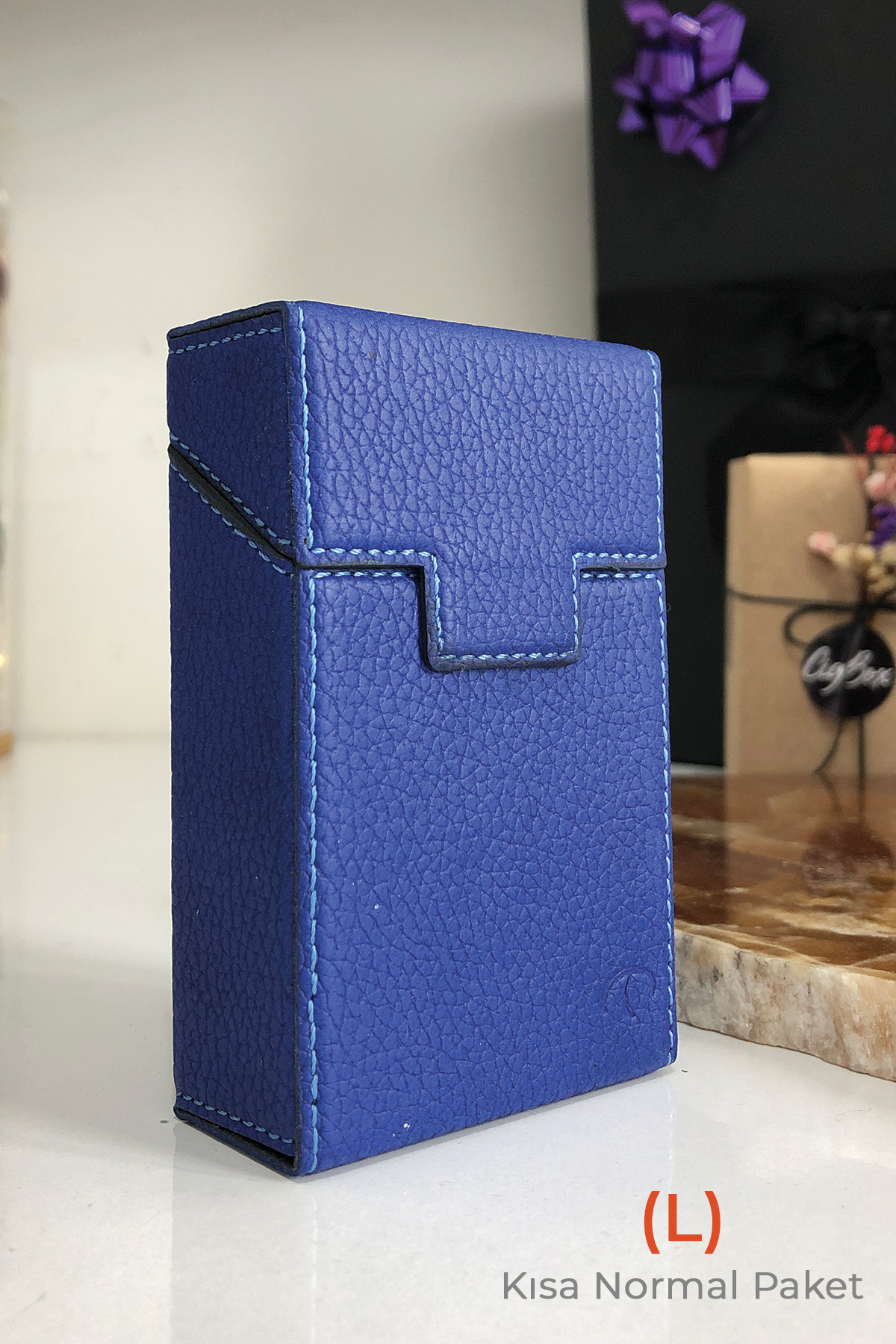 CIGBOXTR Deri Sigara Çantası - (L) Kısa Normal Paket - Aluminyum Kasa - Mıknatıslı Kapak - Sigara Tabakası
