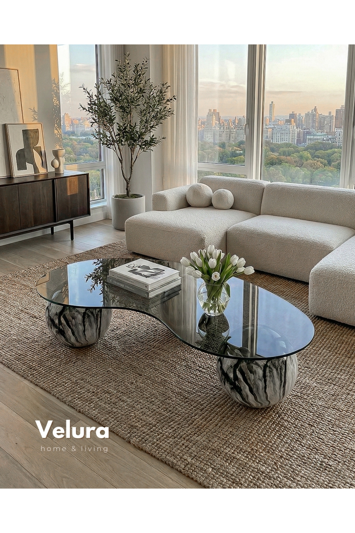 Modern Coffee Table & Sphere Coffee Table & Ball Coffee Table & Smoked Bean Glass & Diana