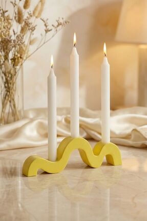 tambana Dekoratif Mumluk Şamdan El Yapımı Sarı Model 13