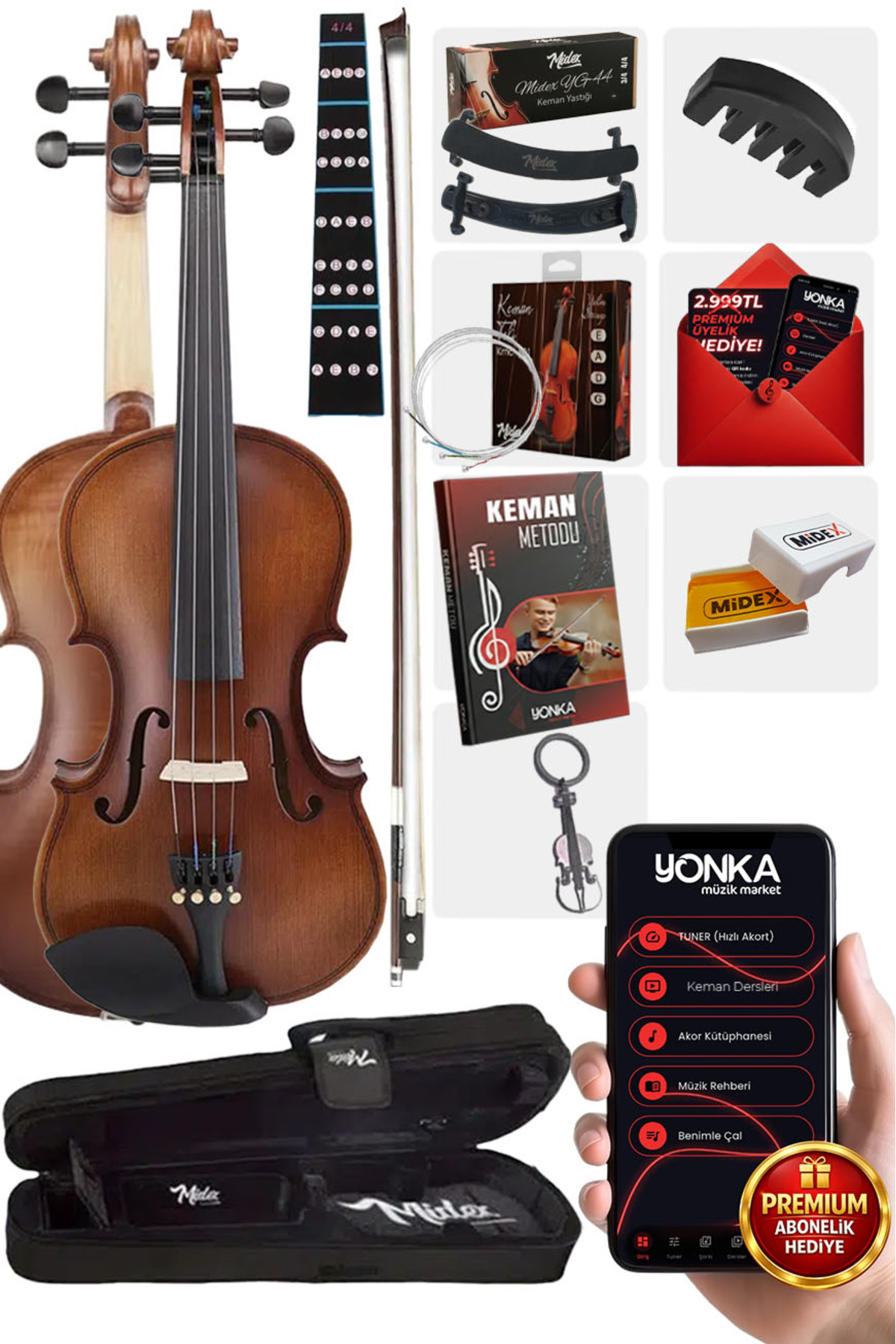 Midex Lma-644-tys Profesyonel Ahşap Mat Keman 4/4 Tam Boy (yastık