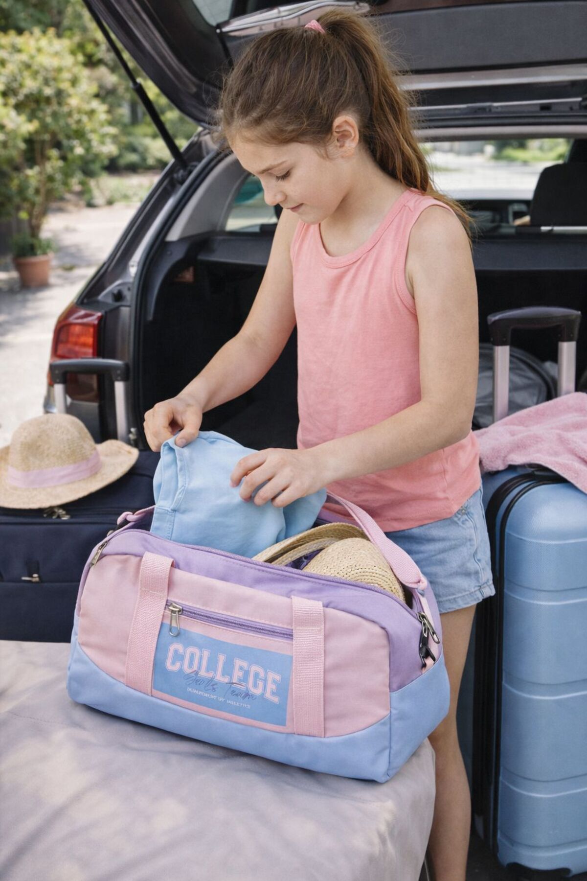 ICONE BAG  Kız Çocuk College Baskılı Spor Çanta, Cepli Spor Çanta, Fermuarlı Detaylı Çocuk Spor Çanta, - Görsel 8