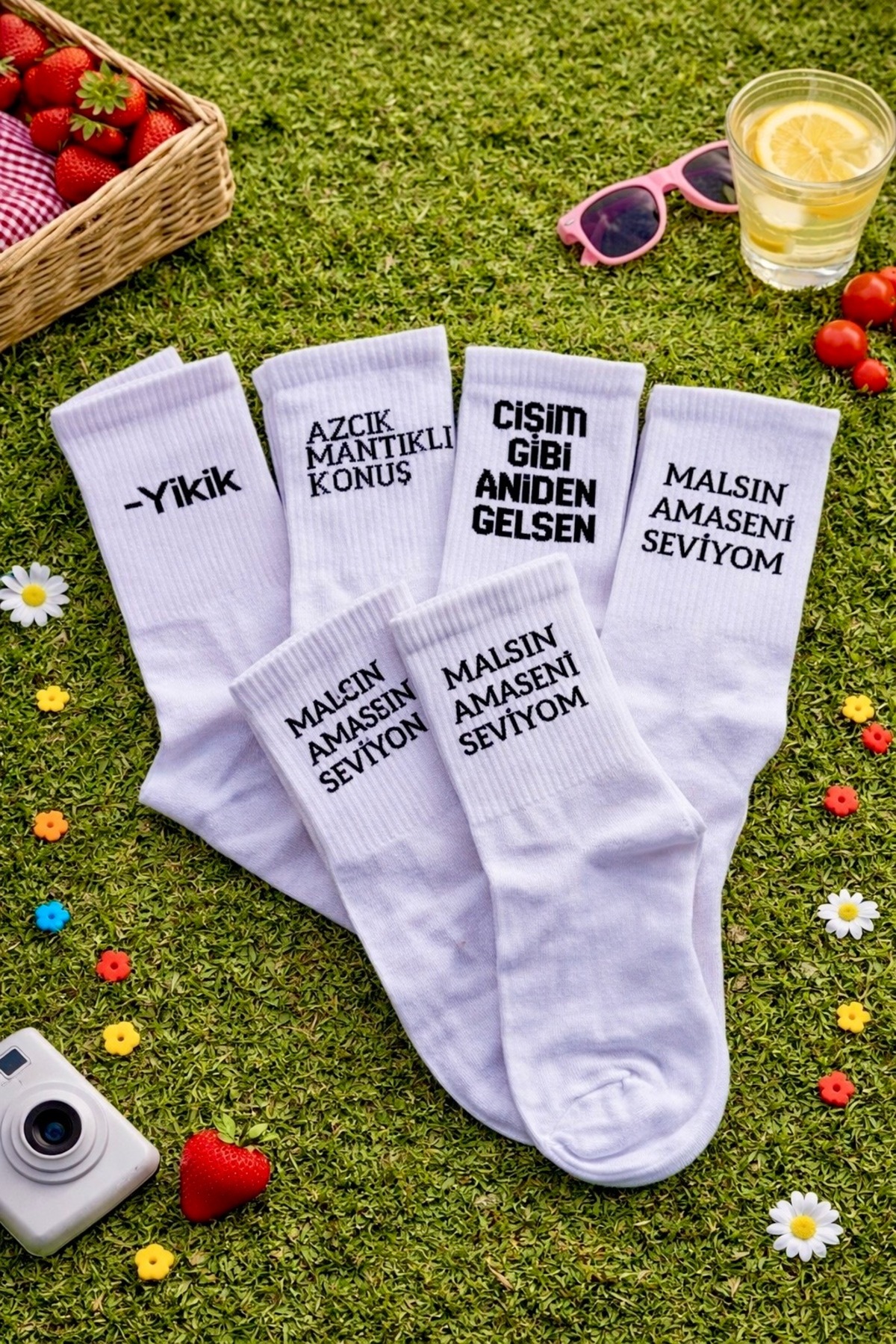çorapdunyam 6’li Seri Yazılı Harfli Neşeli Kolej Tenis Çorap görsel 3