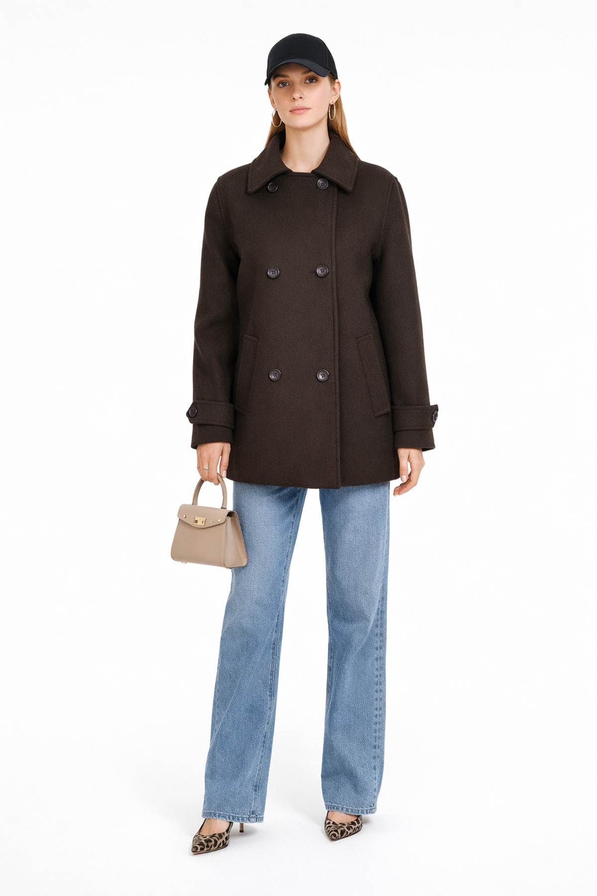 Soydan Güner  Kadın Kısa Kruvaze Kaban Kahverengi 1460 - Görsel 2