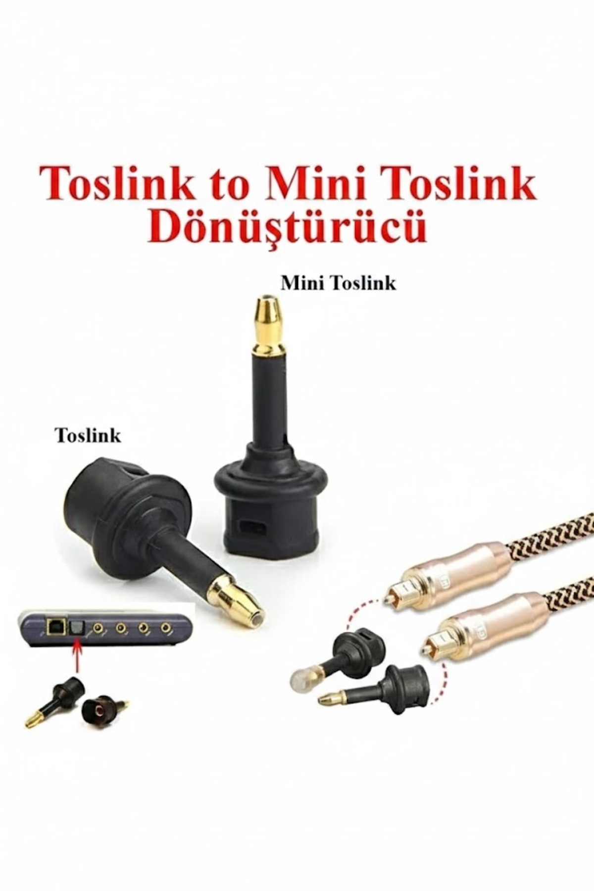 Toslink To Mini Toslink Adaptör Çevirici Dönüştürücü Optik 3.5mm Dişi Erkek Kablo Ses Dönüştürücü