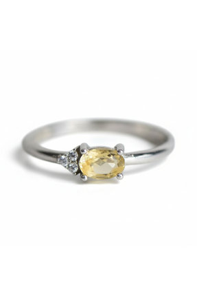 Lithora Jewellery Doğal Sitrin ve Zirkon Taşlı Gümüş Yüzük